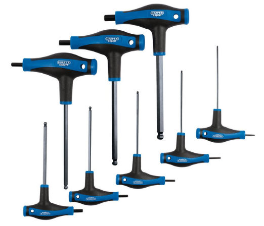Draper Tools T-Griff Sechskant- und Kugelkopfschlüssel-Satz ( 8 Stück ) - DRA-33873 - D33873 - 5010559338733