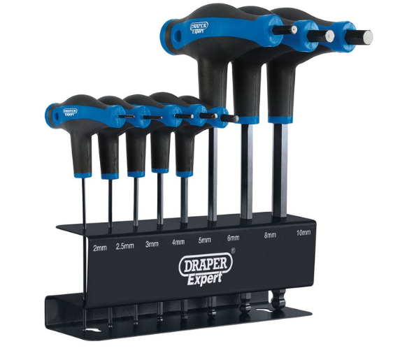 Draper Tools T-Griff Sechskant- und Kugelkopfschlüssel-Satz ( 8 Stück ) - DRA-33873 - D33873 - 5010559338733