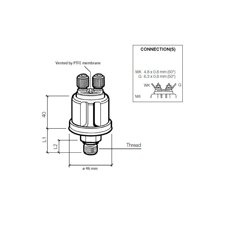 VDO Oil Pressure Sensor, 0 to 10 bar, M16×150, 360-081-030-107C - V-030107 - 360-081-030-107C - 3661768263907
