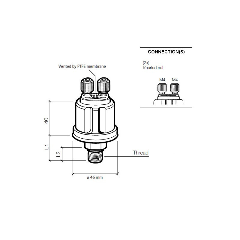 VDO Oil Pressure Sensor, 0 to 10 bar, M10x100, 360-081-032-003C - V-032003 - 360-081-032-003C - 3661768222775