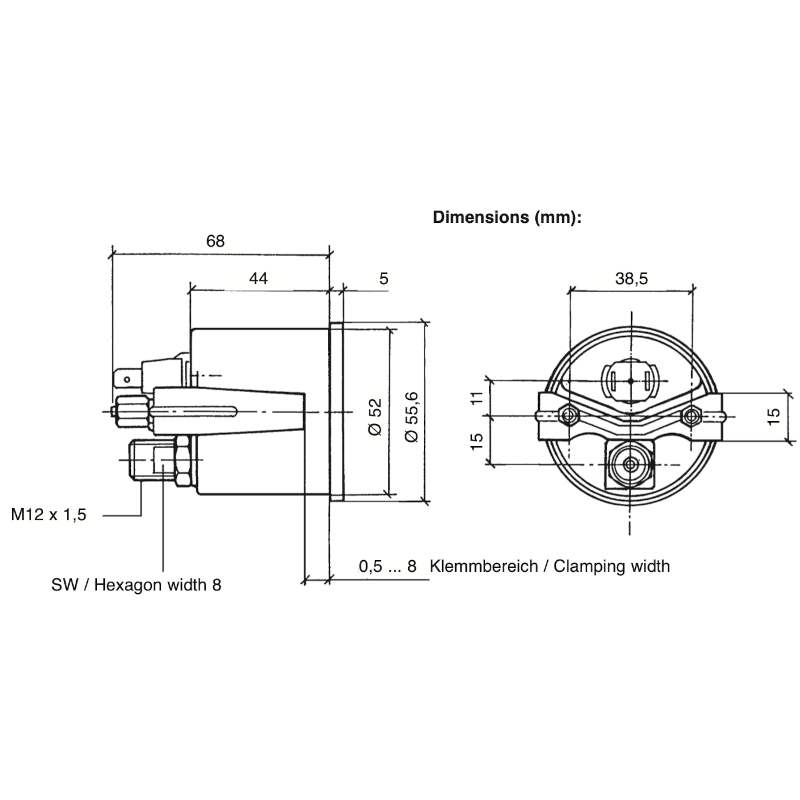 Manometro turbo VDO Ø52 mm da 0 a 3 bar 150-015-001K - V-PT150-015-001 - 150-015-001K - 3661768229040