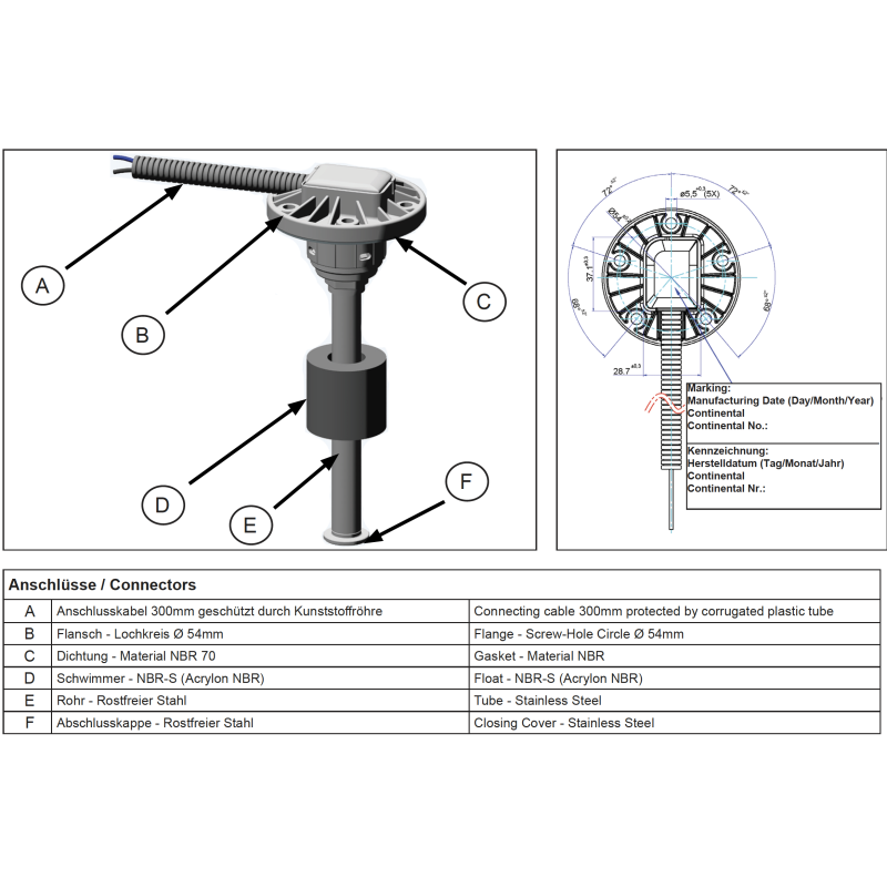 VDO Fuel Dipstick, 200 mm, SAE 54 mm, 2910002233800 - V-2910002233800 - 2910002233800 - 3661768404348