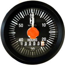 Horameter VDO Durchmesser 52 12V Schwarzer Hintergrund Stundenzähler
