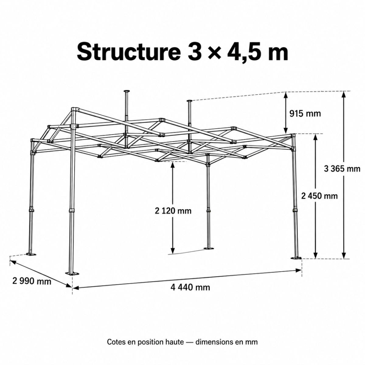 Structure barnum acier 3 × 4,5 m | GT-T3X4-5-STRUCT - GT-T3X4-5-STRUCT - 3666618797786