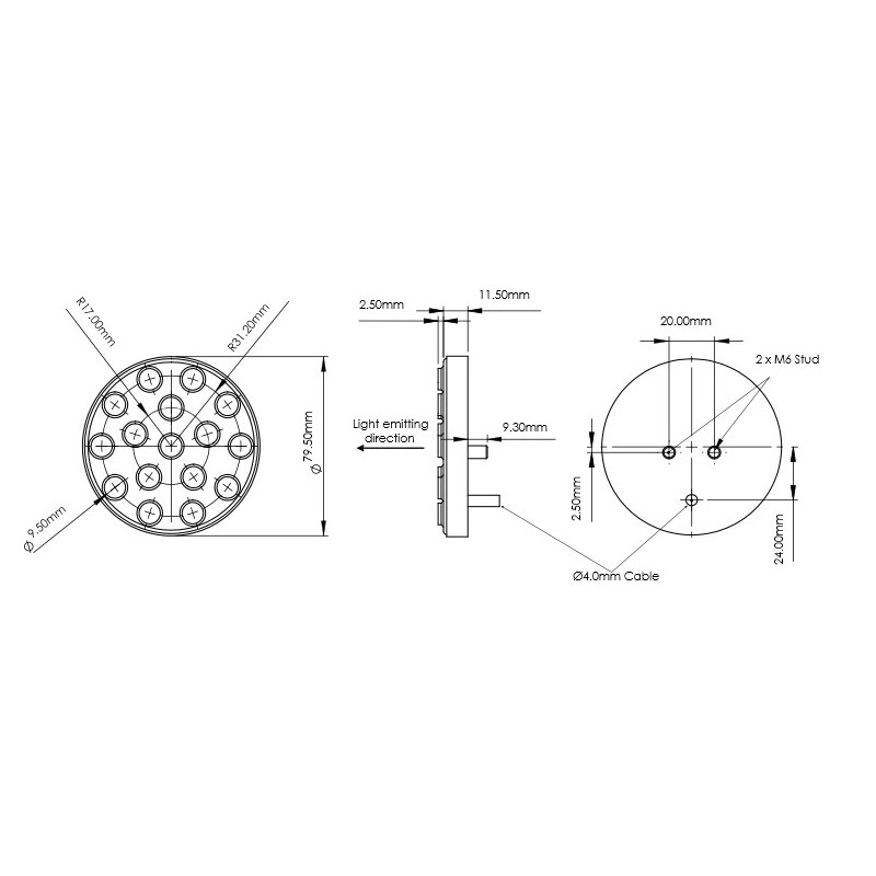 Cartek FIA 8874-2019 Round LED Rain Light | CK-LRS-16CM - CK-LRS-16CM - CK-LRS-16CM