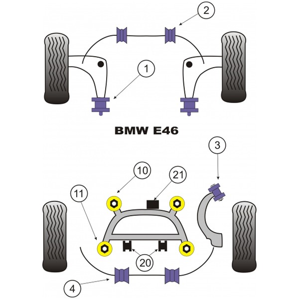 Powerflex Bushing Front Wishbone Bush BMW E46 M3 Diameter 60mm (2 Pieces) - PF-F54601M3-2 - PFF5-4601M3 - 5055676501820