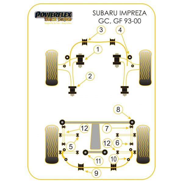 Powerflex Black Rear Tie Bar Bush Subaru Impreza Turbo (2 Parts) - PF-R69111-2N - PFR69-111BLK - 5055676508256