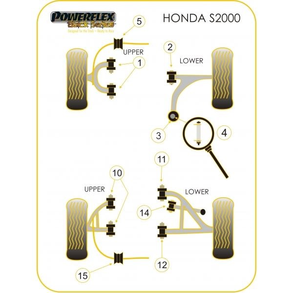 Silent-Bloc Powerflex Black Triangle Vorne Oben Honda S2000 (4 Stück) - PF-F25201-4N - PFF25-201BLK - 5055676513274