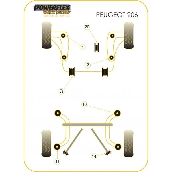 Silent-Bloc Powerflex Black Anti-Roll-Stange Vorne Peugeot 206 22mm (2 Stück) - PF-F5040322-2N - PFF50-403-22BLK - 5055676517296
