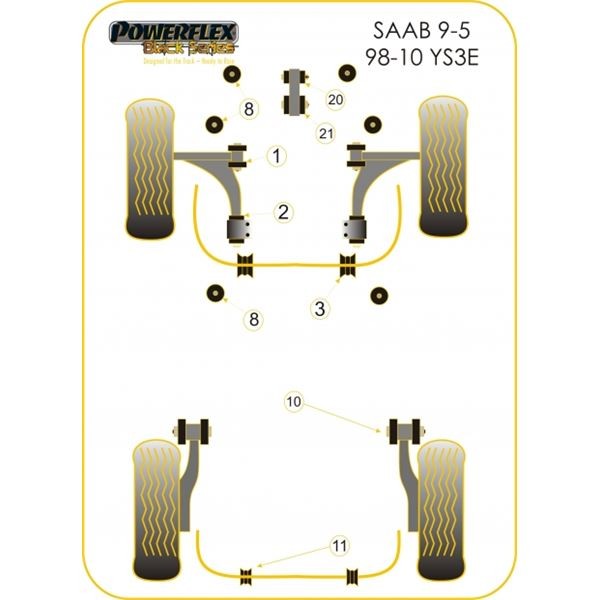 Silent-Bloc Powerflex Black Front Triangle Front Saab 9-5 1998-2010 (2 Stück) - PF-F66202-2N - PFF66-202BLK - 5055676513649