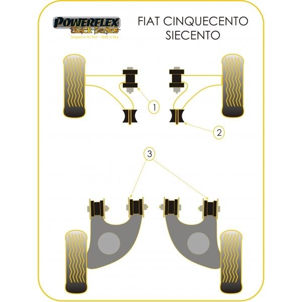 Silent-Bloc Powerflex Black Bras Arrière Fiat Cinquecento (4 Pièces) - PF-R016120-4N - PFR16-120BLK - 5055676513076