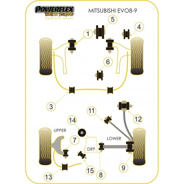 Powerflex Bushing Black Rear Diff Front Mounting Bush Mitsubishi Evo 8 / 9 (2 Pieces) - PF-R44120-2N - PFR44-120BLK - 5055676516909