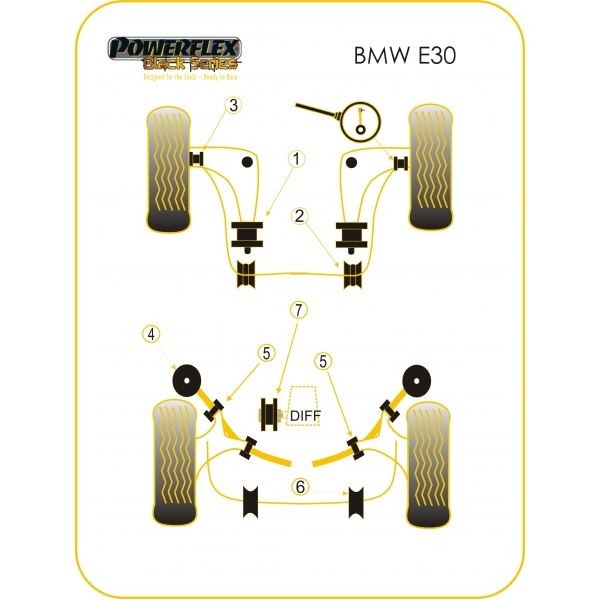 Silent-Bloc Powerflex Black Bras Arrière BMW E30 (2 Pièces) - PF-R5305-2N - PFR5-305BLK - 5055676501417