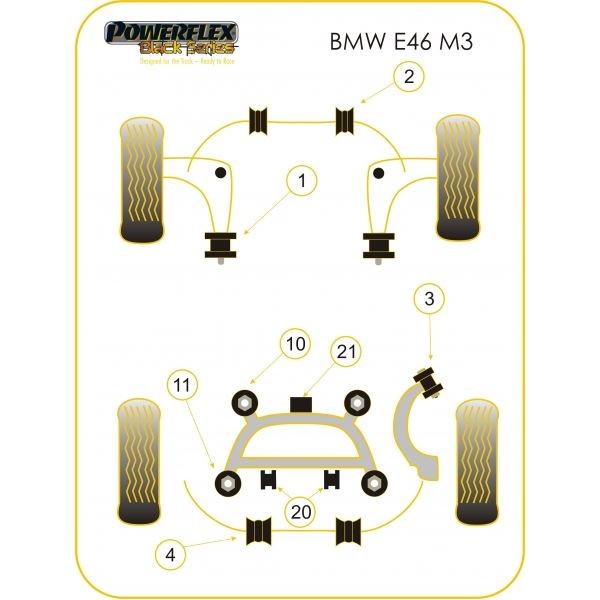 Powerflex Bushing BlackRear Subframe Rear Bush BMW E46 (2 Pieces) - PF-R54611-2N - PFR5-4611BLK - 5055676501974