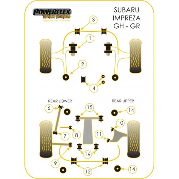 Silent-Bloc Powerflex Black Anteriore Diferenziale Posteriore Subaru 07-2010 e Prima di 2008 (2 Pezzi) - PF-R69516-2N - PFR69-516BLK - 5055676515537