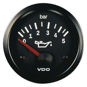 Strumento VDO Pressione Olio 0-5 Bar Diametro 52 Fondo Nero - V-PH350-010-008 - 350-010-008K - 4103590300676
