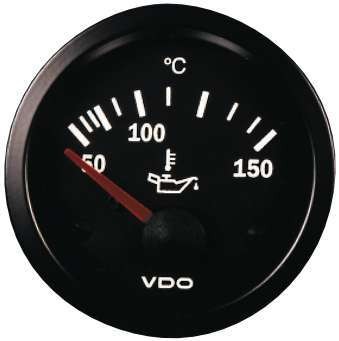 Manometer VDO Öltemperatur 150° Vision Durchmesser 52 Schwarzer Boden - V-TH310-010-003 - 310-010-003K - 4103590400789