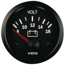 Manometer Voltmeter VDO 8 / 16 Volt Vision Durchmesser 52 Schwarzer Boden