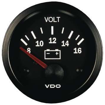 Manometer Voltmeter VDO 8 / 16 Volt Vision Durchmesser 52 Schwarzer Boden - V-VO332-010-001 - 332-010-001K - 4103590700315