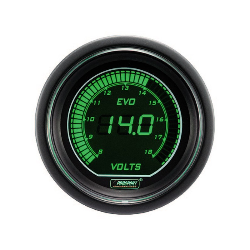 Pro-Sport Digital Gage Voltmeter  52mm 8 to 18Volts Green/White - CT-VO-005-V-BL - 216EVOWGVO - 3661768389232