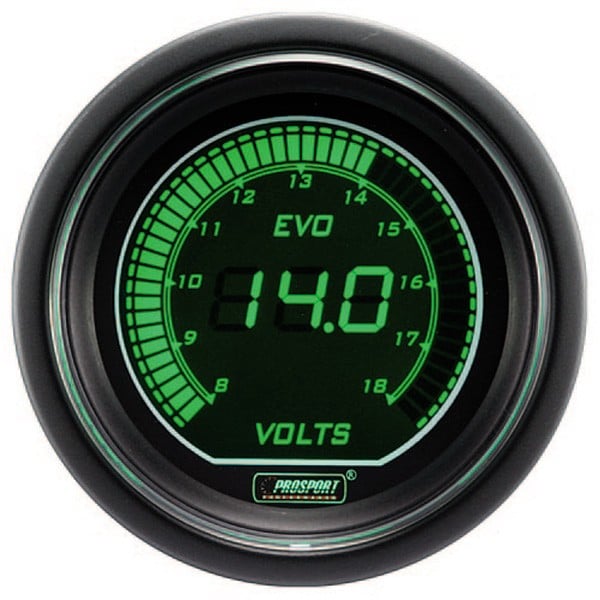Strumento Digital Pro-Sport Voltmetro  52mm 8 a 18Volt Verde/Bianco - CT-VO-005-V-BL - 216EVOWGVO - 3661768389232