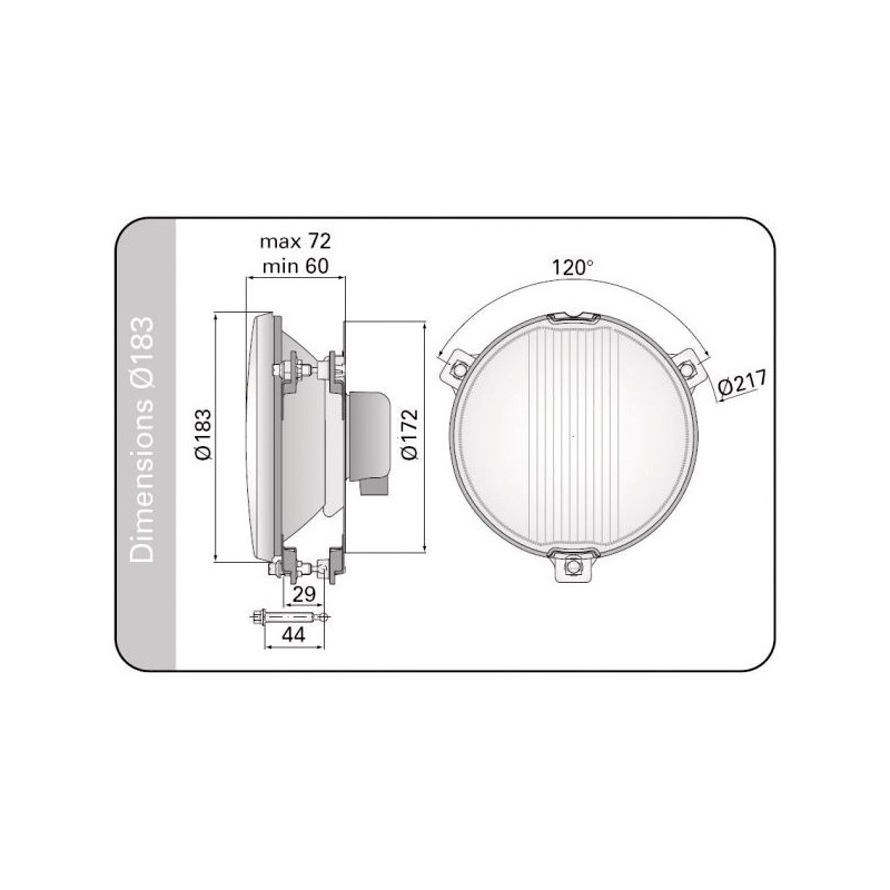 Ottico sul Snodo Fendinebbia H3 per Rampa 183mm - LU-622741B - 3661768291429