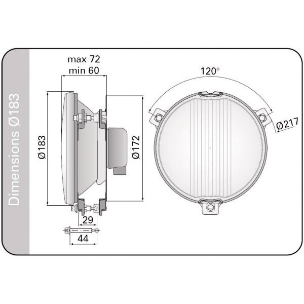 Optique sur Rotule Anti-Brouillard H3 pour Rampe 183mm - LU-622741B - 3661768291429