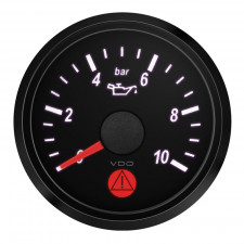 VDO SingleViu Oil Pressure Gage Diameter 52mm Black Background 0-10Bars