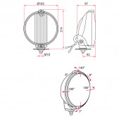 187mm Black High Beam Light